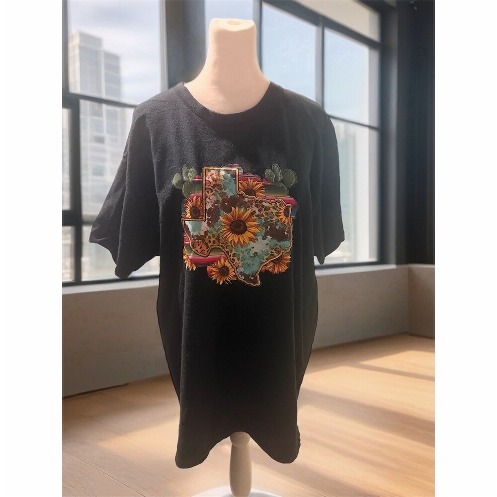 Handmade Heavy Cotton T-Shirt women’s Adults Size L Black Texas Cactus